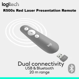 Logitech R500s Laser Presentation Remote With Red Laser Pointer, Bluetooth & USB-A Receiver, 20m Range, Customizable Buttons Via Logi Options+, Windows macOS ChromeOS iOS Android