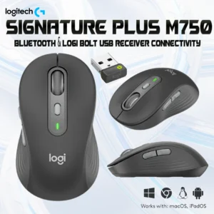 Logitech Signature Plus M750 Wireless Mouse, Bluetooth & Logi Bolt , for Small to Medium Hands, SilentTouch, SmartWheel, 6 Buttons, Up To 24-Month Battery, Multi-Device, Recycled Plastic, for Windows – macOS – Linux – ChromeOS – iPadOS – Android |  Graphite