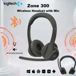 Logitech Zone 300 Wireless Headset – Lightweight Bluetooth Headphones With Noise-Canceling Dual Mics, Multipoint Connectivity, 20H Battery, Logi Tune, for Windows/ macOS/ ChromeOS/ iOS/ iPadOS/ Android/ Chromebook – Midnight Black
