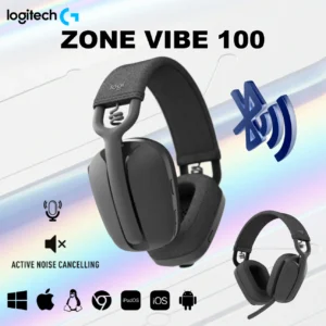 Logitech Zone Vibe 100 Lightweight Wireless Over-Ear Headphones With Noise Canceling Microphone, 40mm Drivers, Multipoint Bluetooth, 20H Battery, Works With Teams, Zoom, Google Meet, Windows/ macOS/ ChromeOS/ iOS/ Android | Graphite