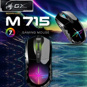 GX Scorpion M715 RGB Gaming Mouse – Colorful Breathing 3D RGB – USB Wired 1.8 m Braided Cable – 6 Programmable Buttons – Instant DPI Switching 800, 1600, 2400, 3200, 4800, 7200 | Black