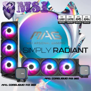 MSI MAG CORELIQUID A13 360 ARGB Liquid Cooler With 3x120mm CycloBlade Fans, High-Flow Pump, EZ Connect, EPDM Tubes, Copper Base, LGA1700/AM5 Support | BLACK