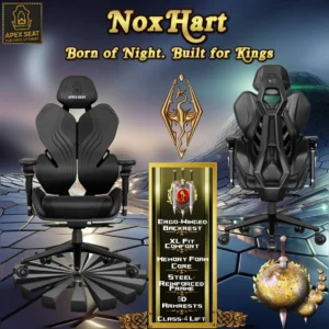 APEX SEAT NoxHar  Gaming Chair With 5D Chrome Armrests, Weight-Activated Recline, Customizable Multi-Tilt & Height , PU Casters, Matte Aluminum Base, Cashmere Leather Finish, 180KG Weight Capacity | Stealth Black 
