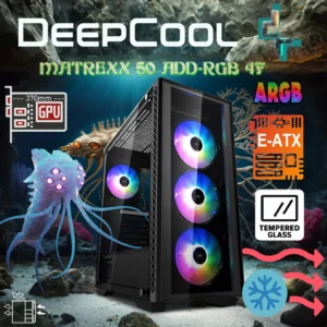 DeepCool Matrexx 50 ADD-RGB 4F Mid-Tower ATX Case With 4 A-RGB Fans, Dual Tempered Glass, 360mm Radiator Support, E-ATX Compatibility, PSU Shroud, Up To  370 mm GPU , 170 mm Max PSU ,USB 3.0 | BLACK