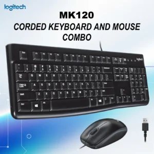 Logitech MK120 Corded Keyboard And Mouse Combo, Full-Size Keyboard With Number Pad, Spill-Resistant Design, Ambidextrous Mouse, 1000 DPI Optical Tracking, USB Plug-And-Play, Compatible With Windows 7/8/10 Or Later – Graphite Grey