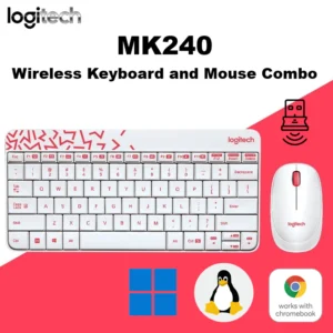 Logitech MK240 Nano Wireless Keyboard And Mouse Combo – Mini Space-Saving Design, Spill-Resistant Keys, Ambidextrous Optical Mouse, 36-Month Keyboard Battery, USB Receiver, Supports Windows®/ ChromeOS/ Linux  | White & Red