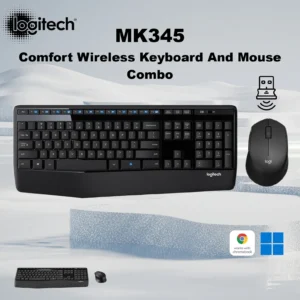 Logitech MK345 Comfort Wireless Keyboard And Mouse Combo – Full-Size Layout With Palm Rest, Spill-Resistant Keys, 36-Month Keyboard Battery, Optical Mouse, USB Receiver, Supports Windows® & ChromeOS – Black