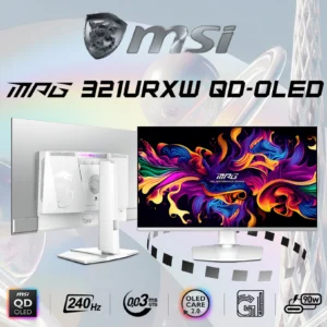 MSI MPG 321URXW QD-OLED 32 Inch UHD 3840×2160 Gaming Monitor 240Hz Refresh 0.03ms Response HDR True Black 400 ClearMR 13000 HDMI 2.1 G-Sync OLED Care 2.0 , Adjustable Hight & Tilt | WHITE & SILVER  | 6 MONTHS WARRANTY