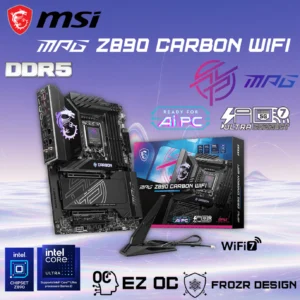 MSI MPG Z890 Carbon WiFi ATX Motherboard, Intel® Z890, DDR5 9200+MT/s OC, PCIe 5.0, Wi-Fi 7, Killer™ 5G LAN, Thunderbolt™ 4, RAID, AI Boost, Frozr Cooling, RGB Mystic Light, AI Cooling, Supports Intel® Core™ Ultra Processors (Series 2) LGA 1851