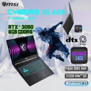 MSI Cyborg 15 A2RUDX Intel® Core 7 240H | 16GB DDR5 RAM , 512GB NVMe SSD |  RTX 3050 (6GB) | 15.6-inch 144Hz IPS Display | Blue Backlit Keyboard | Windows 11  | Translucent Black
