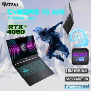 MSI Cyborg 15 A2RVE Intel® Core 7 240H | 16GB DDR5 RAM , 512GB NVMe SSD |  RTX 4050 (6GB) | 15.6-inch 144Hz IPS Display | Blue Backlit Keyboard | Windows 11  | Translucent Black 