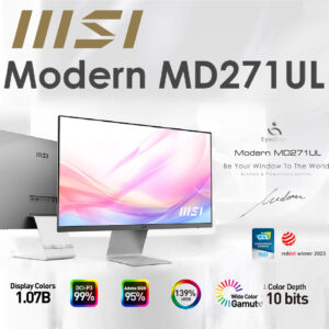 MSI Modern MD271UL 27-inch 4K UHD Business Monitor – (3840 x 2160 / 16:9) Resolution – IPS panel with 178° Wide Viewing Angle – Ultra Slim Frameless Design – Wide Color Gamut – 2 x HDMI (2.0b) , Type C (DP Alternate) , DisplayPort (1.2a) | Black- 1 Year Warranty