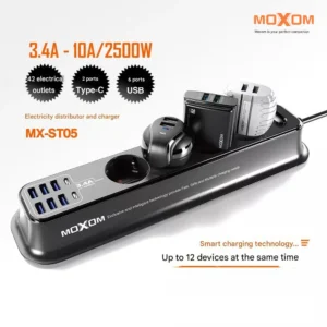 MOXOM MX-ST05 Power Strip and Fast Charger with 6 USB Ports and 2 Type-C Ports Fast Charging 3.5A and 4 AC Power Sockets