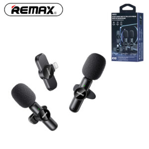 REMAX K10 2.4GHz Wireless Lavalier Microphone Lightening Connector One-to-Two Live-Stream Voice Recording True Noise Reduction Mini Microphone for IOS Devices Compatible with iPhone/iPad
