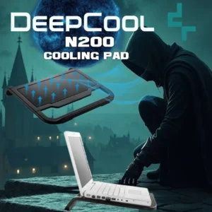 DeepCool N200 Laptop Cooler Black With 120mm Silent Fan, Aluminum Mesh Panel, Anti-Slip Bar, USB Passthrough, And Hydro Bearing For Efficient Cooling for Laptops up to 15.6 inches | BLACK 