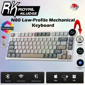 RK ROYAL KLUDGE N80 75% Low-Profile Mechanical Keyboard – Smart Display, Knob, Tri-Mode Wireless, RGB Backlit, Hot-Swap Red/Brown Switches, 3750mAh Battery , Software Support, 75% Top Mount 80 Keys |  Quiet Red Switch