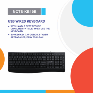 NCTS KB10B Wired Black Keyboard: Compact Design, Quiet Keys, Anti-Ghosting, Durable Build, Enhanced Typing Experience, Ideal for Gaming, Office, and Casual Use.
