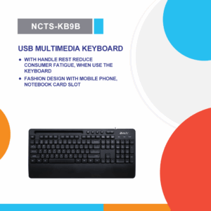 NCTS KB9B Wired Black Keyboard with Phone Holder: Ergonomic Design, Quiet Membrane Keys, Anti-Ghosting, Built-in Phone Stand, Ideal for Productivity, Office Work, and Casual Gaming.