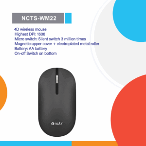 NCTS WM22 Wireless Black Mouse: Ergonomic Design, 2.4GHz Wireless Connectivity, Precise Optical Sensor, Long Battery Life, Ideal for Gaming, Office Use, and Everyday Tasks.