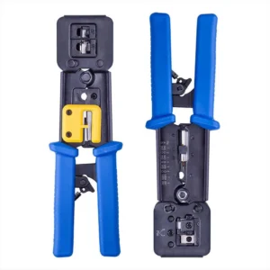 RAPIDFIT RJ45 RJ11 RJ12 Crimping Tool | For Open-End Pass-Through Plugs & Standard Connectors | 6P/8P Crimper, Cutter & Stripper – CAT5e, CAT6 Compatible