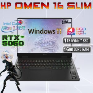 hp OMEN 16 Slim Intel® Core Ultra 5 225H | 16GB DDR5 RAM , 1TB NVMe® SSD | RTX 5050 (8GB) + Intel® Arc 130T | 16-inch IPS 165Hz Display | 4-zone RGB Backlit Keyboard | Windows 11 | SHADOW BLACK ~ 16-an0027wm