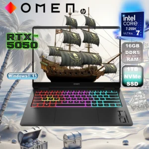 OMEN Transcend 14-fb1010nia Intel® Core Ultra 7 255H | 16GB DDR5 RAM , 1TB NVMe SSD | RTX 5050 (8GB) | 14-inch 3K OLED 120Hz UWVA Display | 4-Zone RGB Backlit Keyboard | Windows 11 | BLACK 