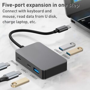 5 in 1 USB-C / Type-C to USB3.0 & Type-C Multifunctional Docking Station HUB Adapter – High Speed Transmission – (Dark Grey) BYL-2316