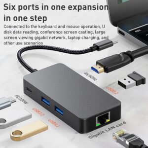 6 in 1  USB Type-C to ( USB3.2 + Gigabit Lan Internet + HDTV/HDMI 4K 60Hz ) HUB Adapter & Charging –  BYL-2308 (Dark Gray)