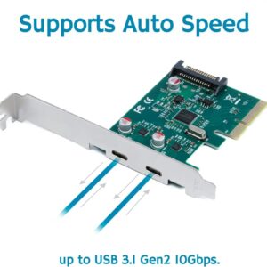 PCI Express Card with 2 USB 3.1 Type C Ports 10GB/s Transmission. PCI Express 4X Expansion Card for 2 Superspeed USB 3.1 Ports with Type C | SPB301