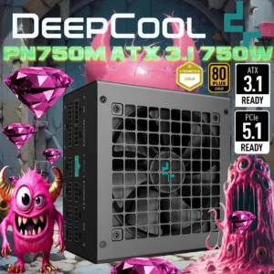 DeepCool PN750M 750W Power Supply With ATX 3.1, PCIe 5.1, 80 Plus Gold, Cybernetics Gold, 120mm FDB Fan, 450W 12V-2×6 GPU Cable, Japanese Capacitor, Compact 140mm Design | BLACK