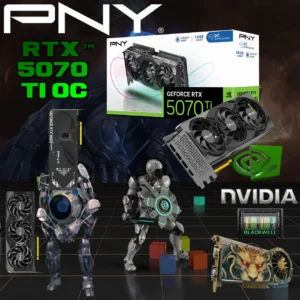 PNY GeForce RTX 5070 Ti OC 16GB GDDR7 Triple Fan 256-bit GPU With Blackwell Architecture, 8960 CUDA Cores, 28Gbps Speed, PCIe 5.0, 300W TDP, 4x Display Output, RGB Lighting , Stealth Mode | BLACK | 1 YEAR WARRANTY