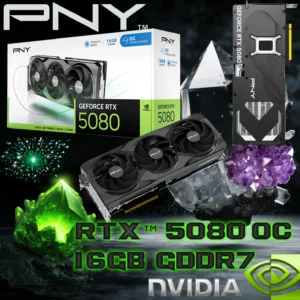 PNY GeForce RTX™ 5080 OC 16GB GDDR7 Overclocked Triple Fan 256-bit GPU With Blackwell Architecture, DLSS 4, PCIe 5.0, 2730 MHz Boost Clock, 10752 NVIDIA® CUDA Cores , And 960 GB/s Bandwidth | BLACK  | 1 YEAR WARRANTY