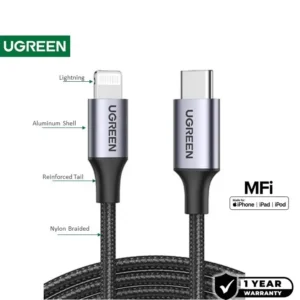 UGREEN USB-C To Lightning Cable 1.5M Black | MFI Certified | 60W Fast Charging | 480Mbps Data Sync | Braided & Durable | Apple Chipset | iPhone iPad iPod Compatible