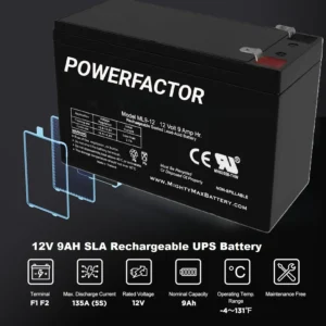 POWERFACTOR UPS Battery 12V 9AH ACID Rechargeable Replacement Battery with T2 Terminal for UPS Back Up  , Electric Scooter, Emergency Lighting, Wheel Chair, and More