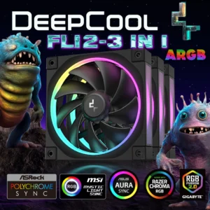 DeepCool FL12-3 IN 1 ARGB PWM Fan Kit, 120mm x3, 500–2150 RPM, 55 CFM, ≤32 dB, Fluid Dynamic Bearing, 36 Gen2 LEDs, PBT Frame, 8-Pin Daisy Chain, Anti-Vibration Pads | BLACK