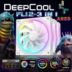 DeepCool FL12 – 3 IN 1 ARGB PWM Fan Kit, 120mm x3, 500–2150 RPM, 55 CFM, ≤32 dB, Fluid Dynamic Bearing, 36 Gen2 LEDs, PBT Frame, 8-Pin Daisy Chain, Anti-Vibration Pads | WHITE