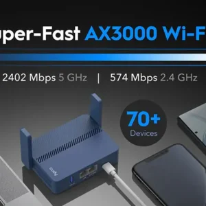 CUDY TR3000 AX3000 2.5G Wi-Fi 6 VPN Travel Router | Dual-Band 2402+574 Mbps | USB-C Powered | 2.5GbE WAN | VPN, Cudy Mesh, USB 3.0, Compact & Lightweight 160g