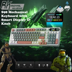 RK Royal Kludge S98 96% Wireless Mechanical Keyboard With Smart Display, Knob, 12 Modes RGB, Hot Swappable Switches, Triple Mode, Sound Dampening & 3750mAh Battery, BLUE SWITCH | CAMPING CLAY GREEN 