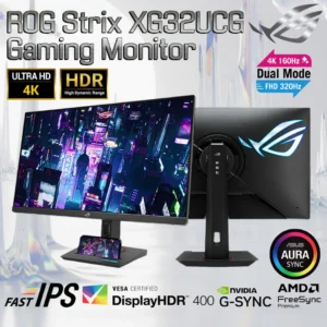 ASUS ROG Strix XG32UCG – 32-Inch 4K UHD Fast IPS Gaming Monitor, Dual Mode 4K 160Hz Or FHD 320Hz, 0.3ms Response, ELMB Sync, G-Sync Compatible, HDR400, USB-C, Aura Sync, Ergonomic Stand ( Height, Swivel, Tilt ) Adjustable | 6 MONTHS WARRANTY