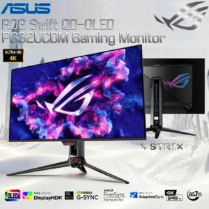 ASUS ROG Swift OLED PG32UCDM – 32-Inch 4K QD-OLED Gaming Monitor, 240Hz, 0.03ms, G-Sync Compatible, HDR10 & Dolby Vision, USB-C 90W PD, Graphene Cooling, Uniform Brightness, 99% DCI-P3, True 10-bit, 90 W Type-C®, (Tilt, Swivel, Height) Adjustment  ~ 6 MONTHS WARRANTY
