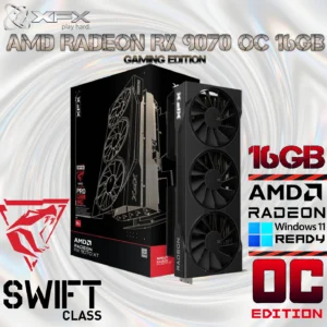 XFX Swift AMD Radeon RX 9070 OC Triple Fan Gaming Edition With 16GB GDDR6, PCIe 5.0, 2700MHz Boost, RDNA 4, Raytracing, AI Upscaling, HYPR-RX & FreeSync , AMD & Windows Ready
