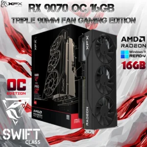 XFX Swift AMD Radeon RX 9070 OC Triple 90mm Fan Gaming Edition With 16GB GDDR6, PCIe 5.0, 2700MHz Boost, RDNA 4, Raytracing, AI Upscaling, HYPR-RX & FreeSync , AMD & Windows Ready