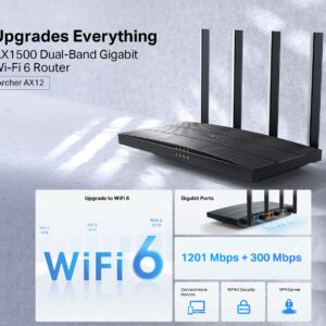 TP-Link AX1500 Dual-Band Gigabit Wi-Fi 6 Router, Gigabit Ports, up to 1.5 Gbps, WPA3 Security, Boosted Coverage, Gaming & Streaming, Smart Home (Archer AX12)