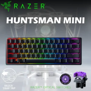 Razer Huntsman Mini 60% Optical Gaming Keyboard: Razer Light & Clicky Optical Purple Switches, Doubleshot PBT Keycaps, Detachable USB-C, Onboard Memory & Chroma RGB Lighting, for Windows, macOS, Xbox, and Linux | BLACK 