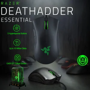 Razer DeathAdder Essential Wired Gaming Mouse With 6400 DPI Optical Sensor, 5 Programmable Buttons, Mechanical Switches, Rubber Side Grips | Classic Black