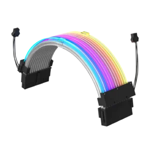 ASIAHORSE 24-Pin ARGB Strimer Cable – 18AWG, 5V 3-Pin A-RGB, Dual LED Module, 24 LEDs, 245mm Length, Black Sleeved Extension with Aura Sync Compatibility