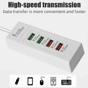 GEATIX Power Socket Fast Charger | 4 USB High-Speed Ports | Universal Charging Hub | Smart IC Protection | Compact Design | Fast Charge & Data Sync