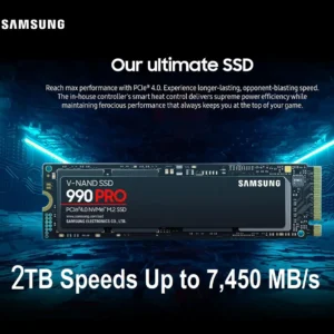 SAMSUNG 990 PRO SSD 2TB PCIe 4.0 M.2 2280 Internal Solid State Hard Drive, Seq. Read Speeds Up to 7,450 MB/s for High End Computing, Gaming, and Heavy Duty Workstations | MZ-V9P2T0B/AM