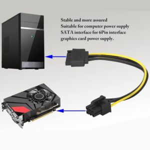 SATA 15-Pin Male to 6-Pin Male Graphics Card Power Cord ,  15-P to 6-P Reverse Power Supply Cable Express (PCI-E) Graphics Card Extension Cable , 20cm 