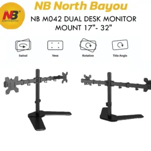 NB M042 Dual Desk Monitor Mount | Fits 17”-32” | 9kg Load per Screen | 360° Rotation | 90° Swivel | Adjustable Height & Tilt | VESA 75/100 | Matte Black Steel